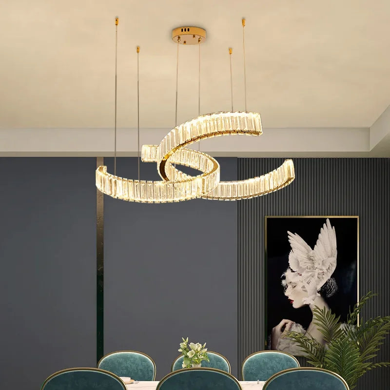 Afralia™ Crystal LED Pendant Lights Remote Control Dimmable Suspension Lamp