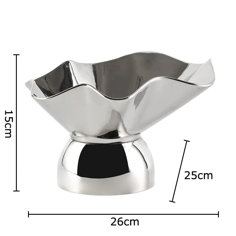 Afralia™ Silver Pleated Fruit Bowl for Snacks, Nuts, and Desserts