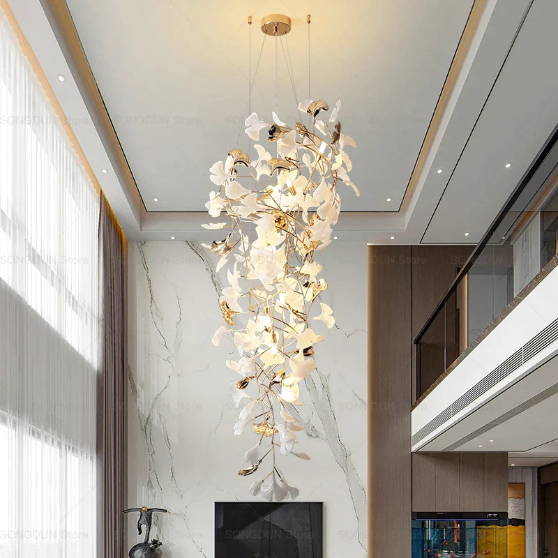 Afralia™ Gingko Leaf Ceramic Chandelier: Modern Nordic Living Room & Hotel Lobby Lighting