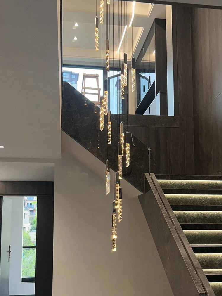 Afralia™ Spiral Crystal Chandelier for Modern Villa Living Room - Long Duplex Loft Design