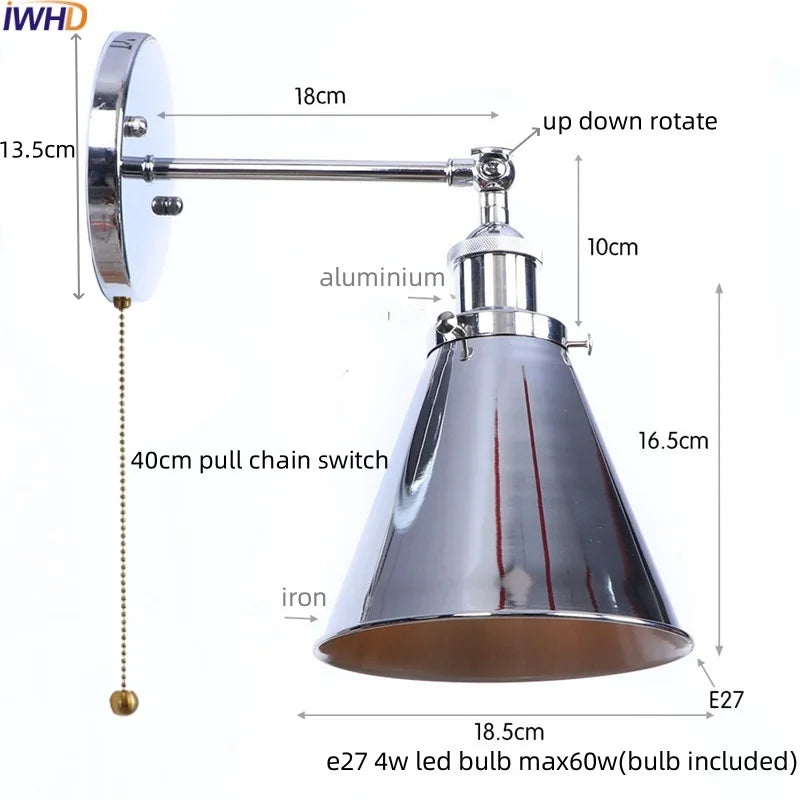 Afralia™ Iron LED Wall Lamp Vintage Style Industrial Luminaire for Stair, Dining Room, Bedroom