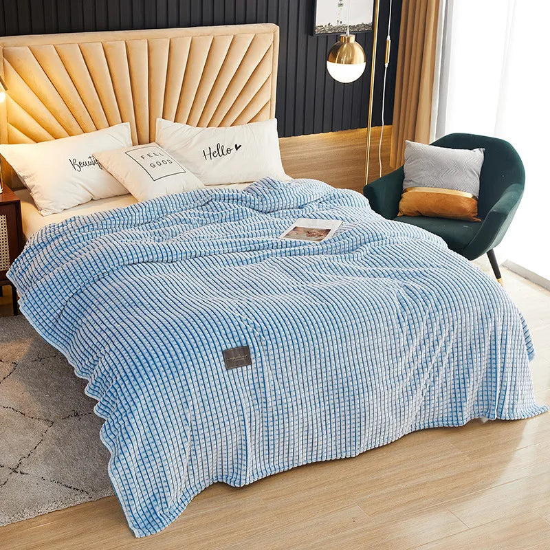 Afralia™ Plaid Double-Sided Coral Fleece Blanket for Bed or Sofa, Cozy Warmth