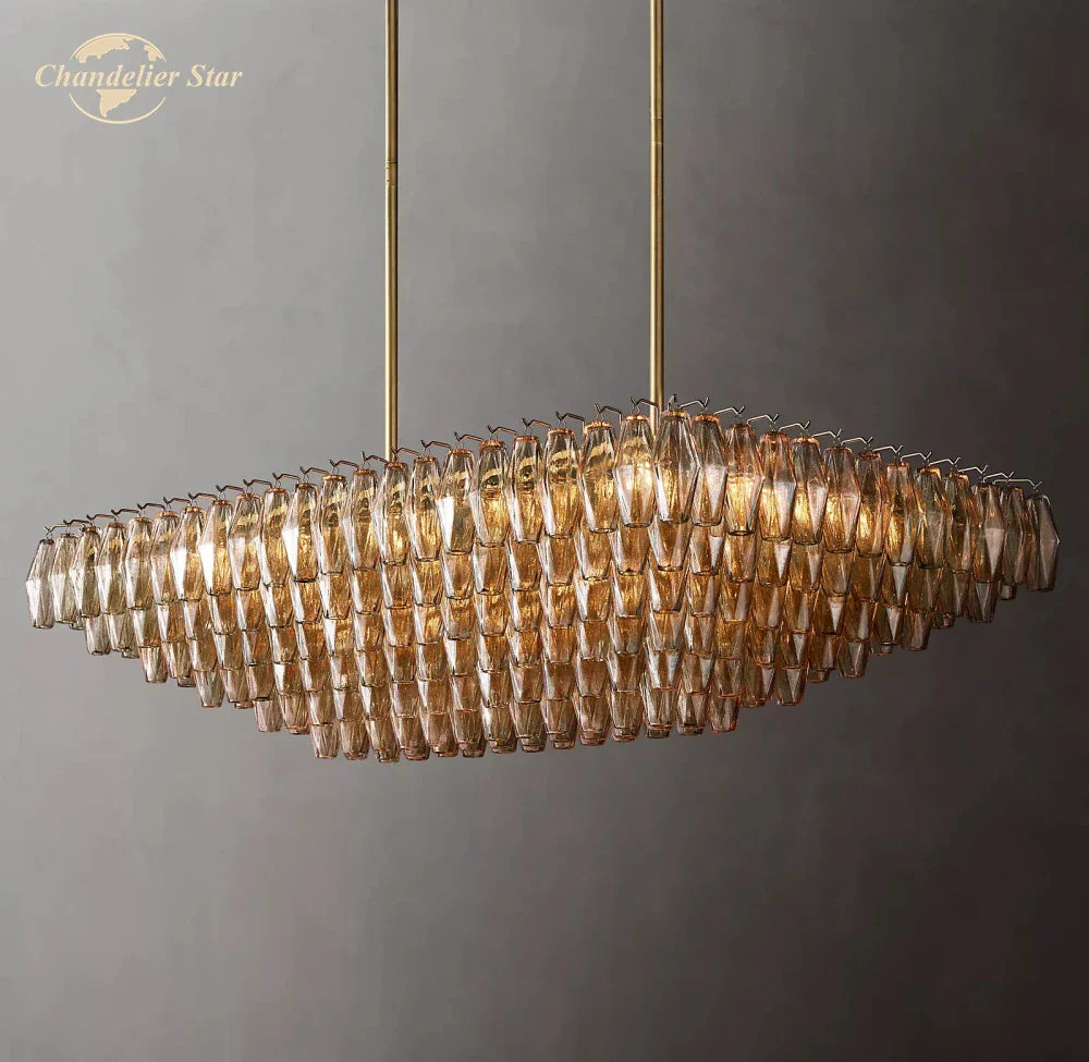 Afralia™ Chiara Smoke Glass Tiered Chandelier - Modern Large Rectangular Hanging Lights