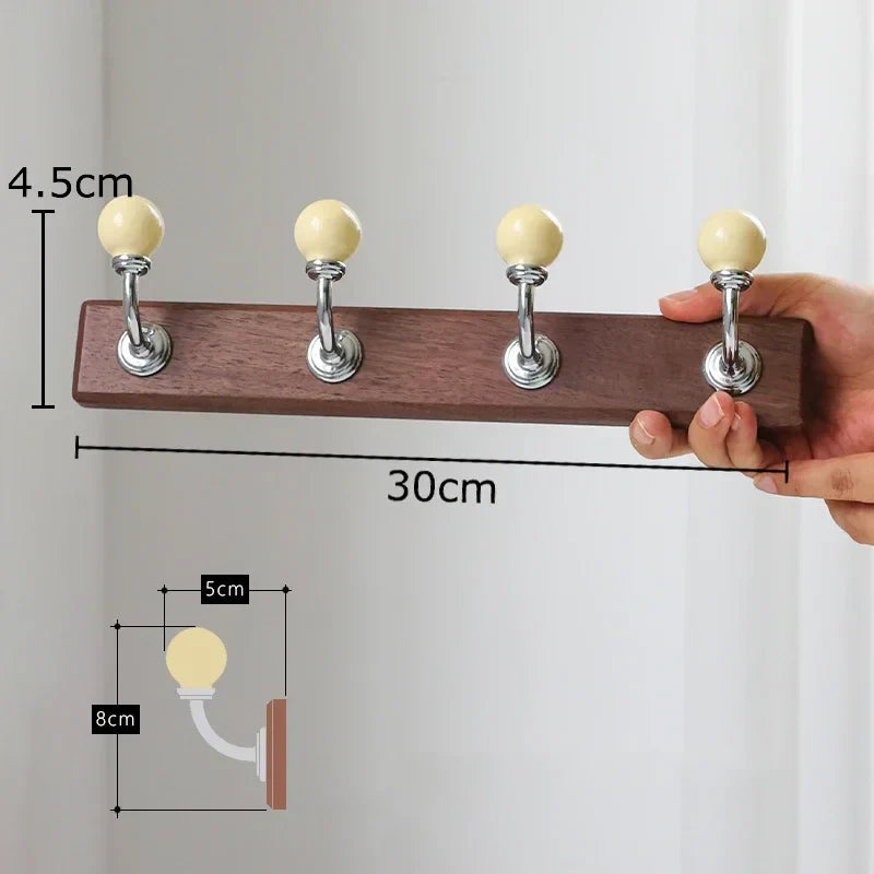 Afralia™ Walnut Wood Clothing Hat Hook Wall Storage Holder Shelf