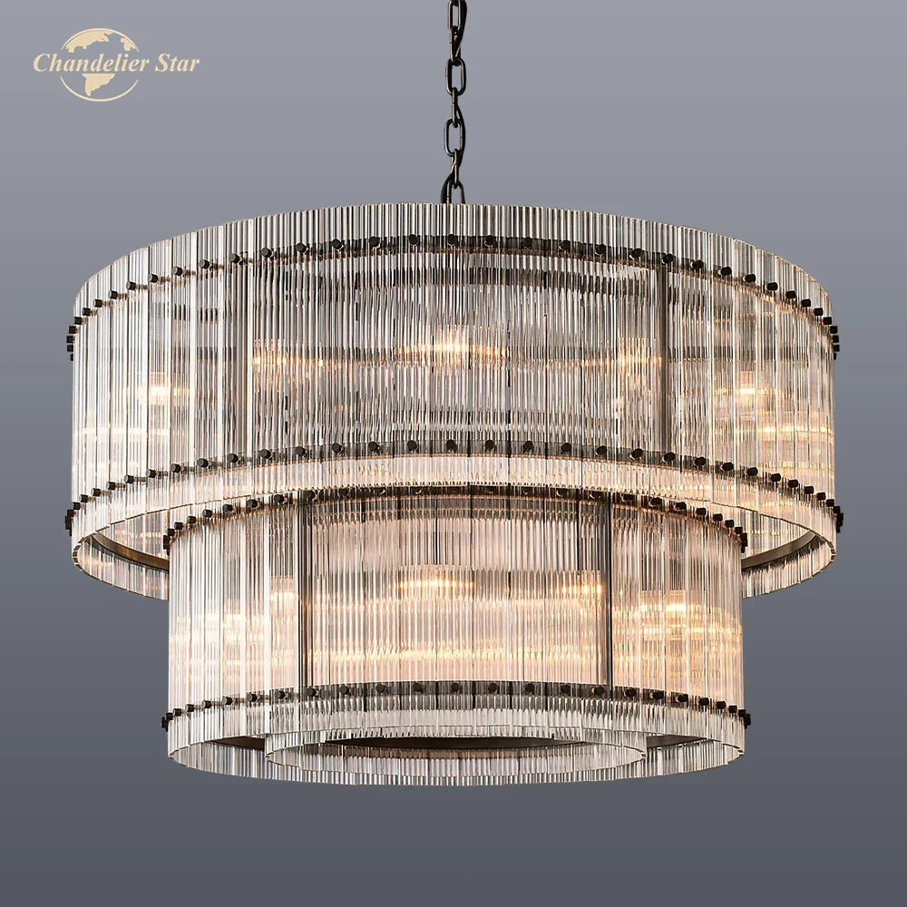 Afralia™ Clear LED Glass Chandelier, Two-Tier Round Living Room Pendant Light