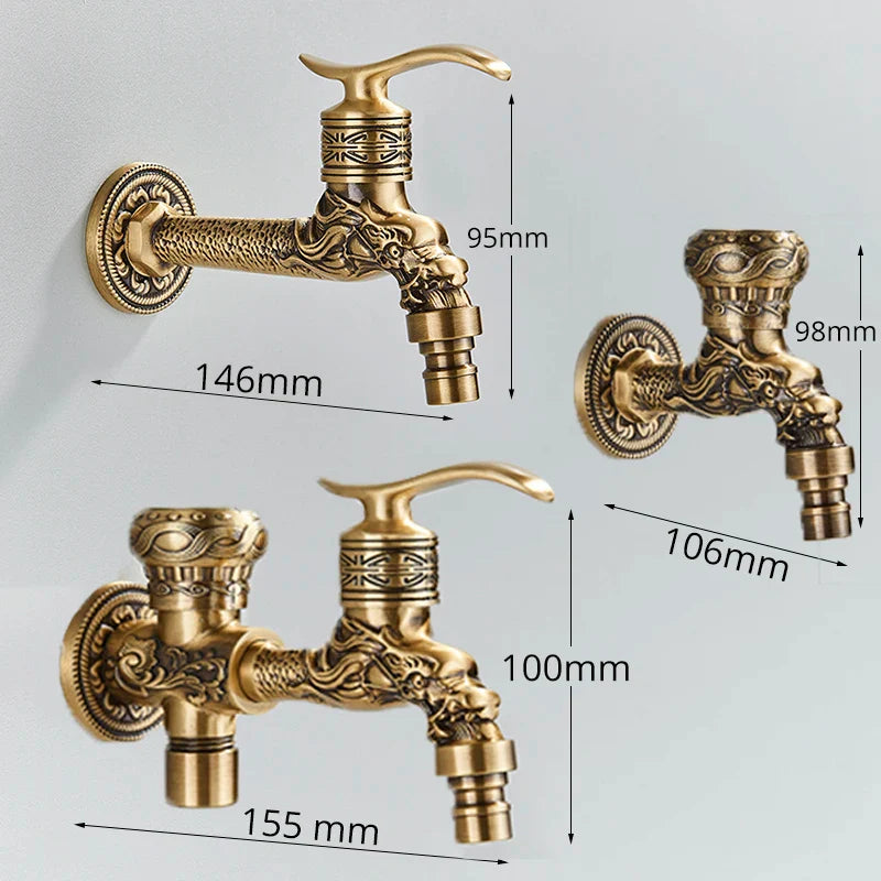 Afralia™ Antique Brass Wall Mounted Washing Machine Faucet for Bathroom, Outdoor, Garden, Bath, Toilet