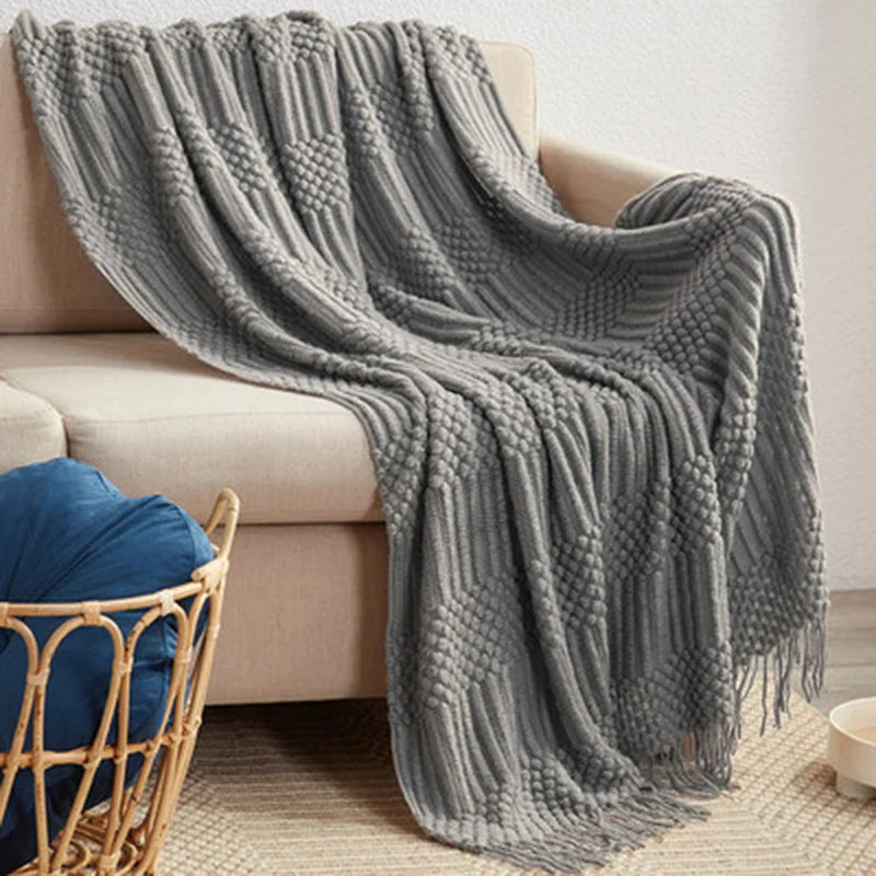 Afralia™ 3D Knitted Tassel Blanket: Stylish Home Decor Throw for Sofa & Bed