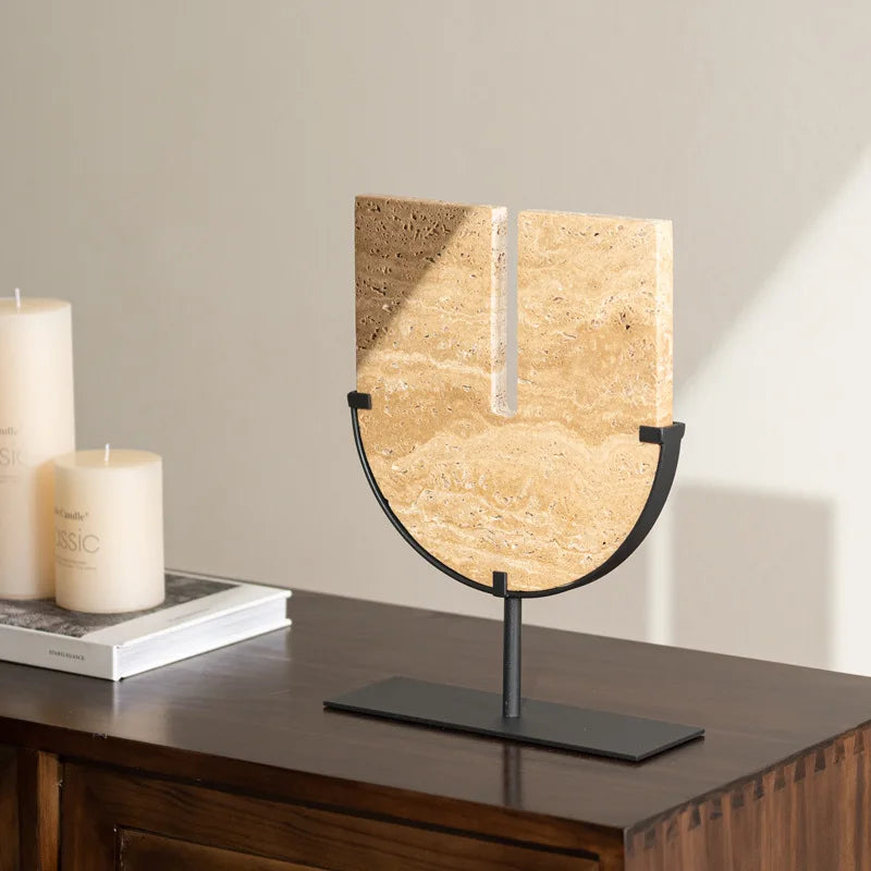 Afralia™ Yellow Cave Stone Semi-Circular Sculpture Figurine - Home Decor Ornament