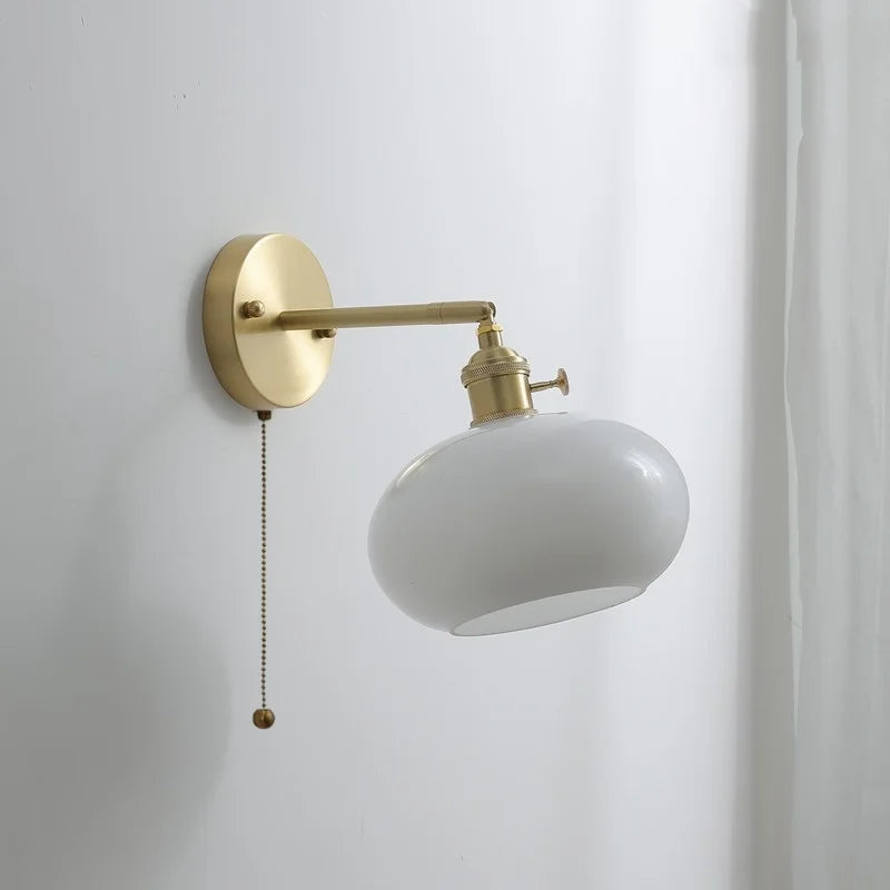 Afralia™ Copper Glass LED Wall Lamps Pull Chain Switch Modern Stair Light Fixtures