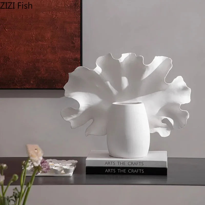 Afralia™ White Ceramic Vase with Artificial Flowers for Desk & Room Decor