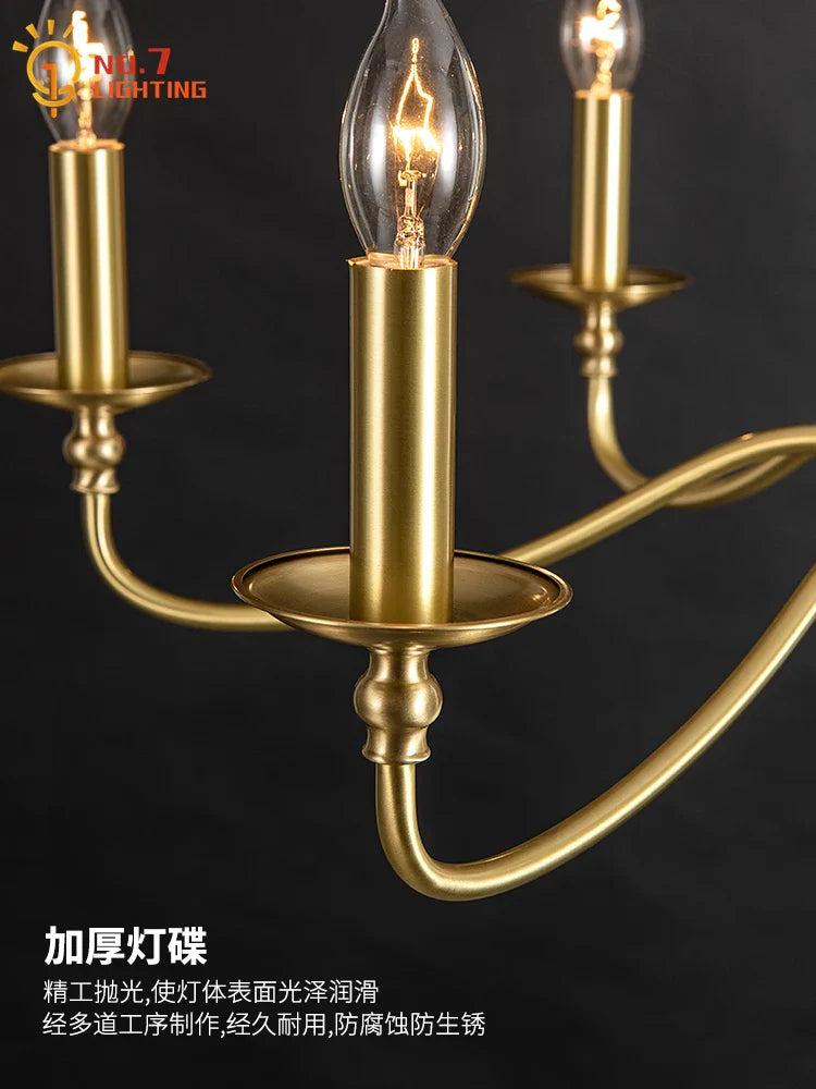 Afralia™ Retro Luxury Copper Chandelier LED Gold Lustre Pendant Light for Living Room