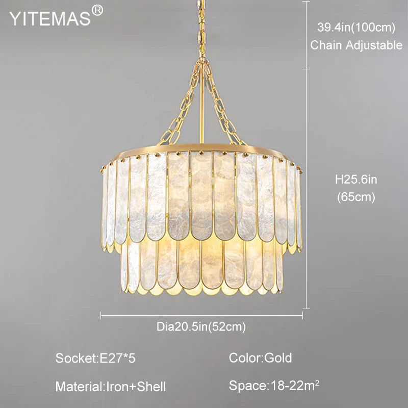 Afralia™ Gold Shell Chandelier: Elegant Hanging Lighting for Living Room, Bedroom, Kitchen