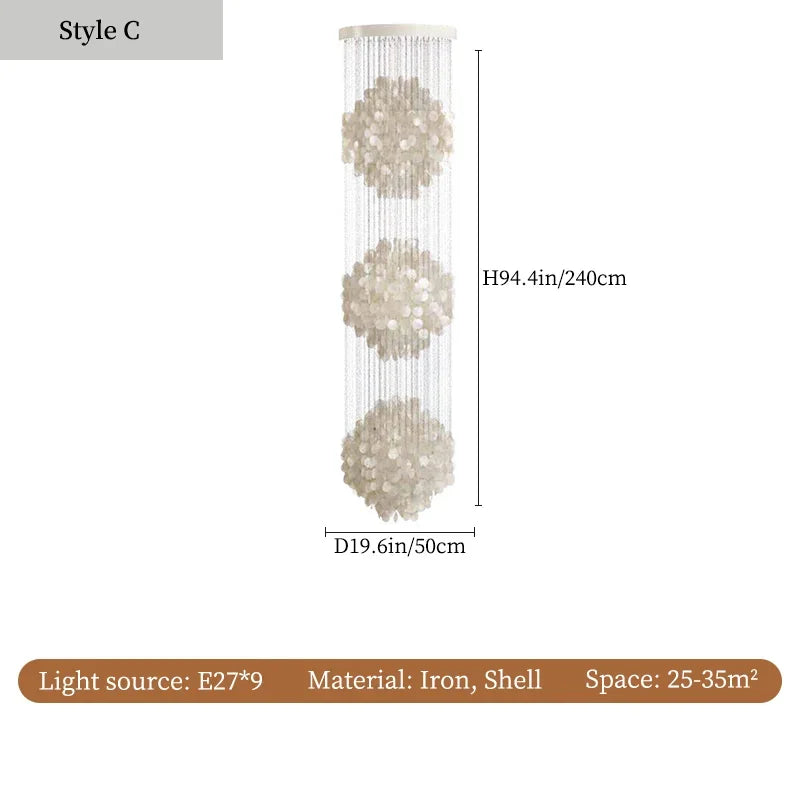 Afralia™ Mother of Pearl Chandelier: Unique Danish Design Shell Lights for Living Room, Dining Room, and Staircase