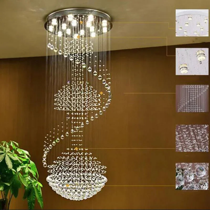 Afralia™ Modern Spiral Crystal Chandelier - Luxury Rain Drop Flush Mount Ceiling Light