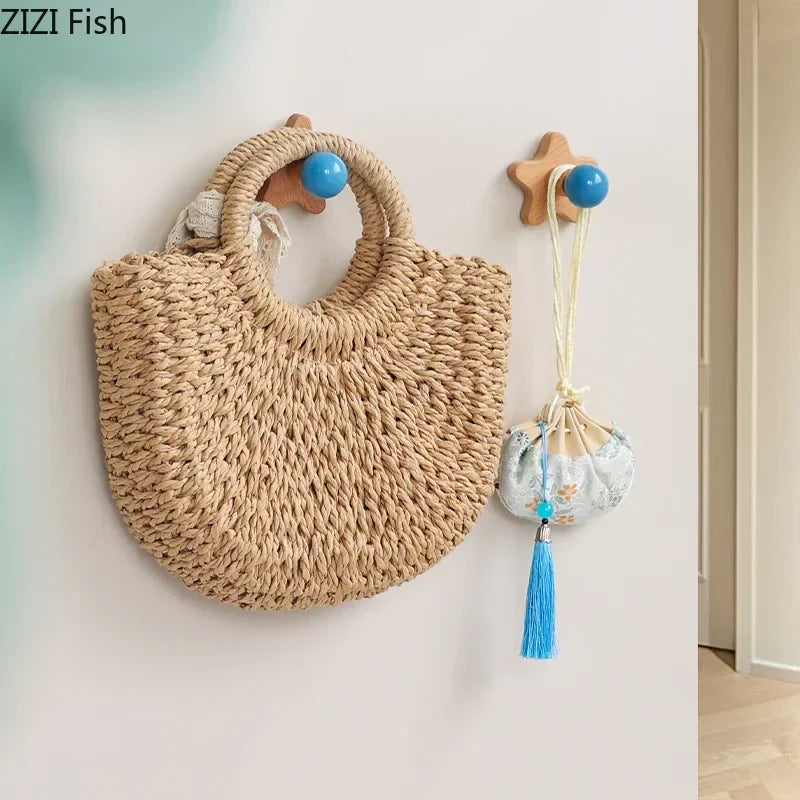 Afralia™ Star Wood Hook Wall Storage Holder Shelves