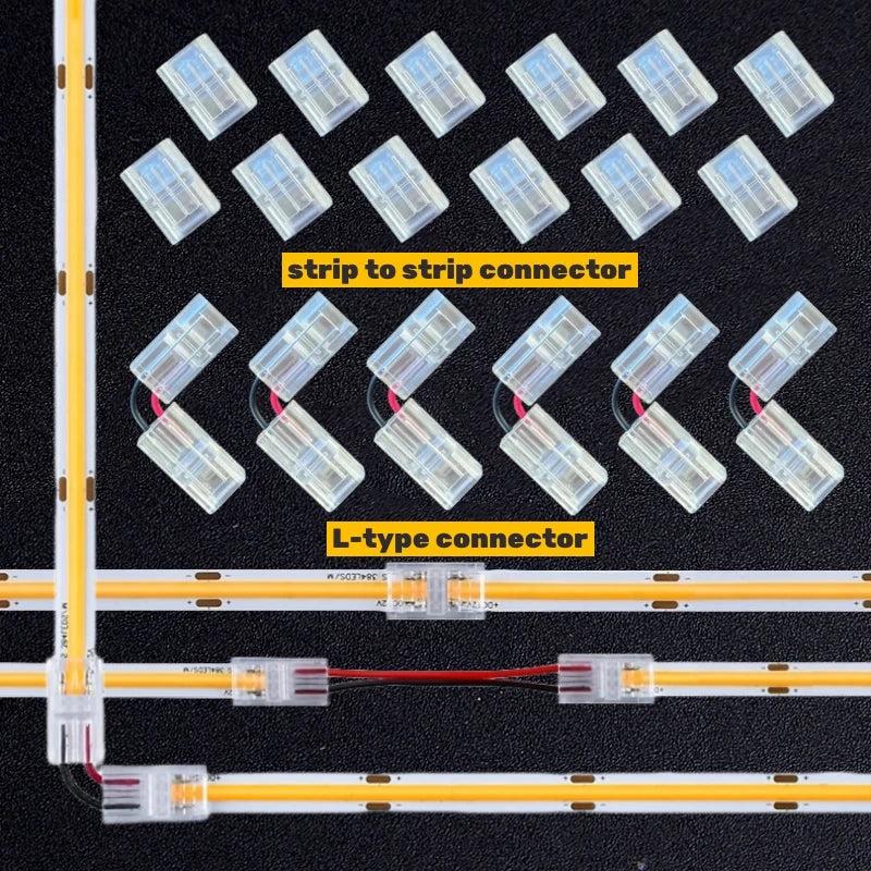 Afralia™ 2-Pin COB LED Strip Connectors for 2835 5050 SMD Tape Light, 90° Angle Fixed Clip