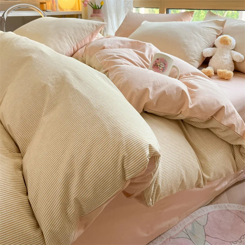 Afralia™ Cozy Striped Cotton Bedding Set - Breathable & Soft Quilt Kit