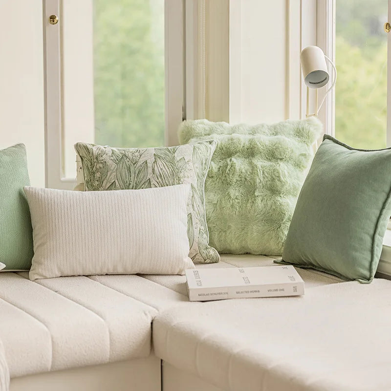 Afralia™ Nordic Minimalist Jacquard Pillow Covers in Cream White Green for Luxury Decor