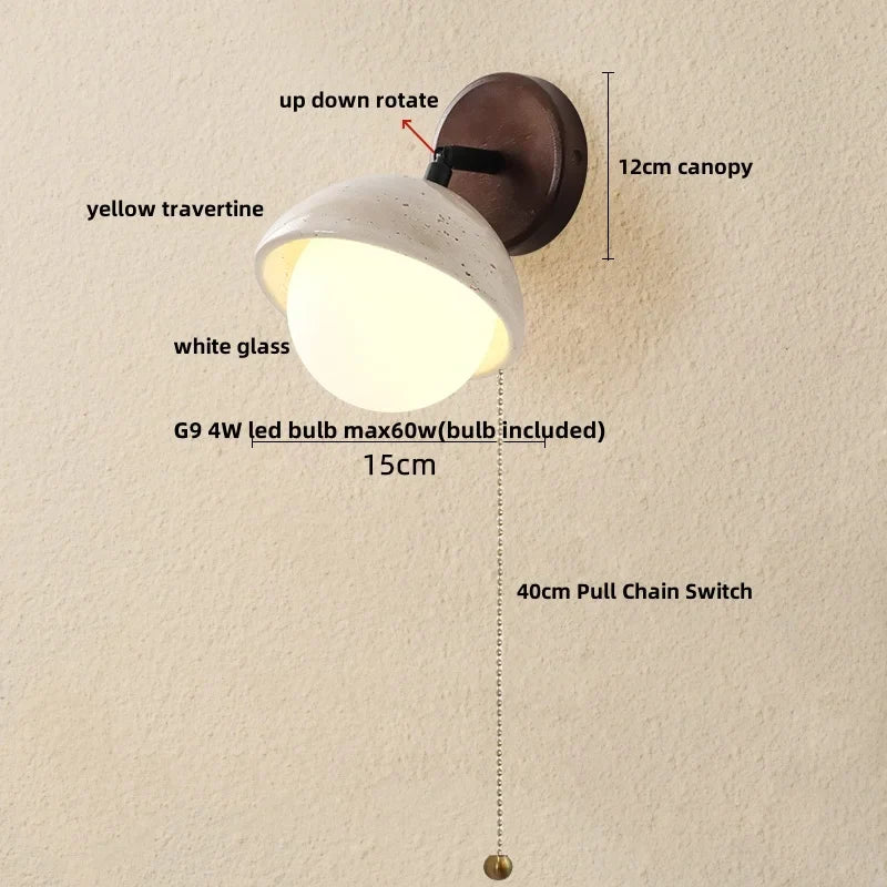 Afralia™ Yellow Travertine LED Wall Lights Coffee Bedroom Bedside Lamp Modern Nordic Decor