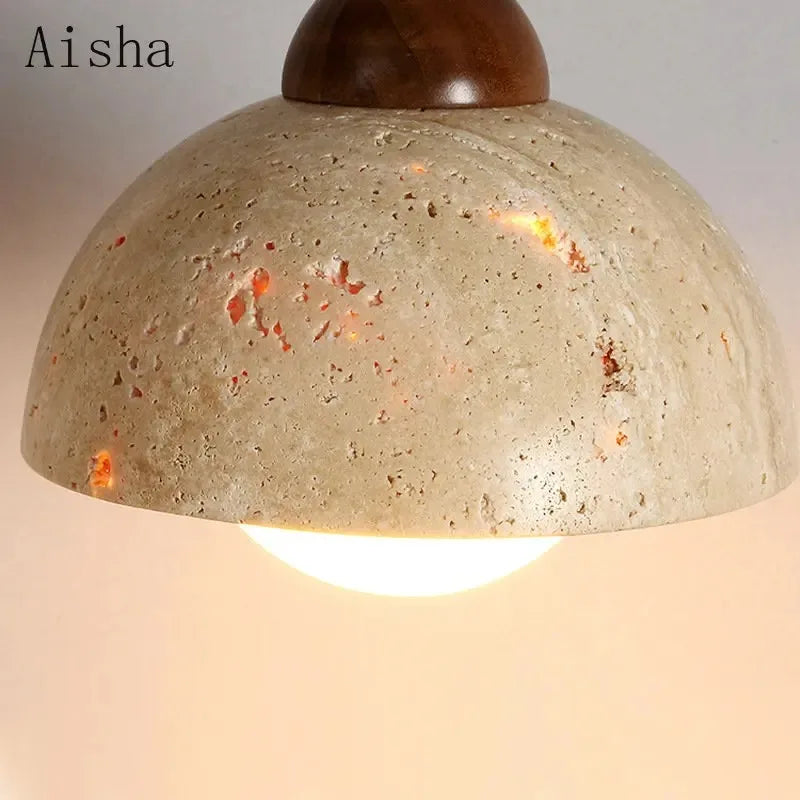 Afralia™ Yellow Cave Stone Pendant: Wabi-sabi Bedroom Hanging Light - Designer Restaurant Fixture