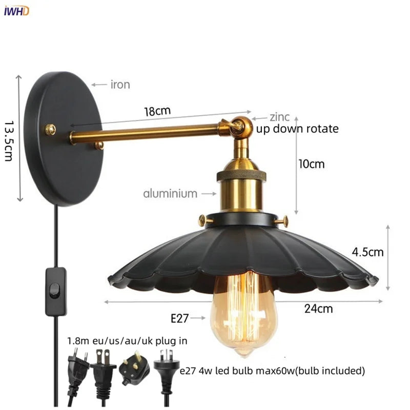 Afralia™ Gold Industrial LED Wall Lamp for Loft Stair & Bedroom Lighting