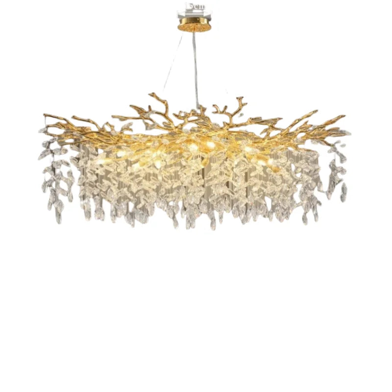 Afralia™ Black Branch Crystal Chandelier - Modern Rectangular Pendant Light for Dining Room-Living Room-Kitchen