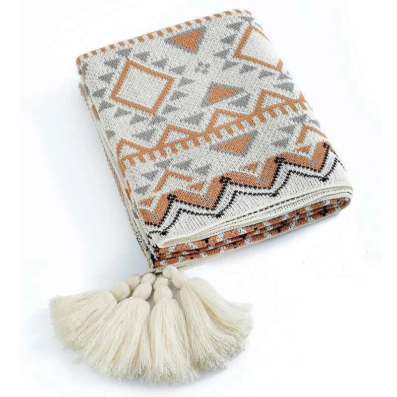 Afralia™ Bohemian Striped Knit Throw Blanket with Tassel Shawl - Versatile and Cozy Blanket