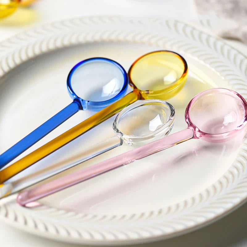 Afralia™ Glass Milk Spoon: Colored Transparent Long Handle Coffee Dessert Stirring Spoon