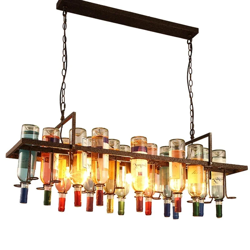 Afralia™ Retro LED Wine Bottle Iron Pendant Light for Kitchen & Bar