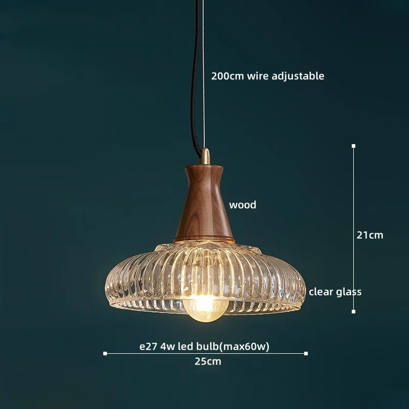 Afralia™ Wood Glass LED Pendant Lights Modern Hanging Lamp for Kitchen Living Room