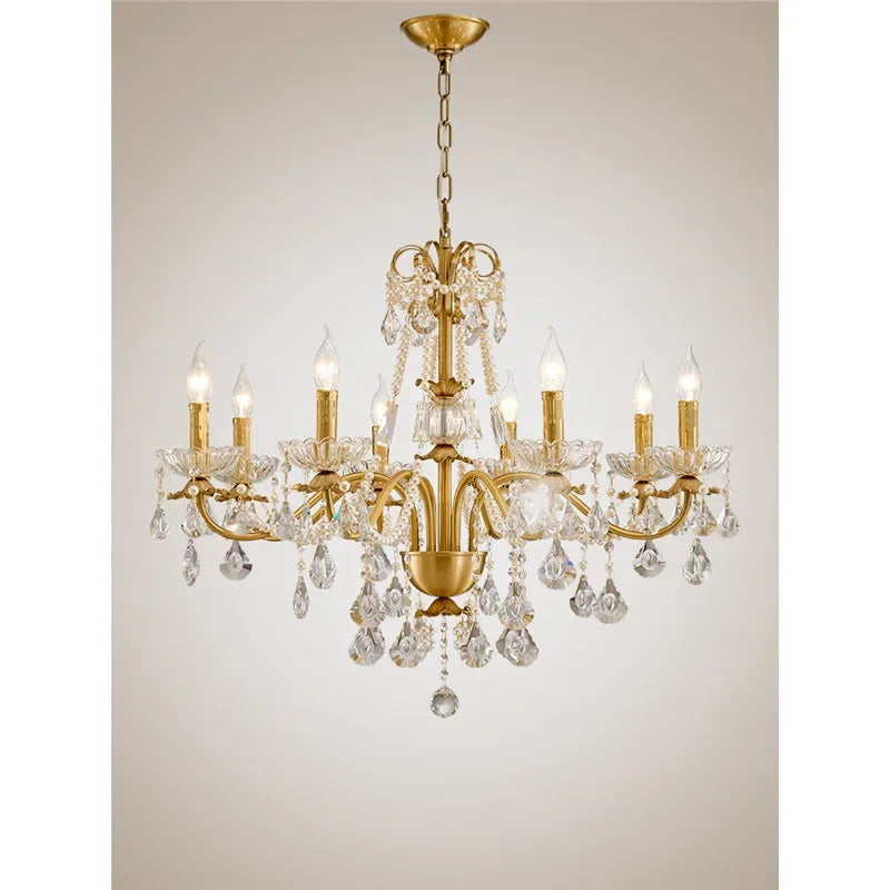 Afralia™ Gold Brass Crystal Chandelier for Living Dining Bedroom, Retro Candle Lights Pendant Lamps