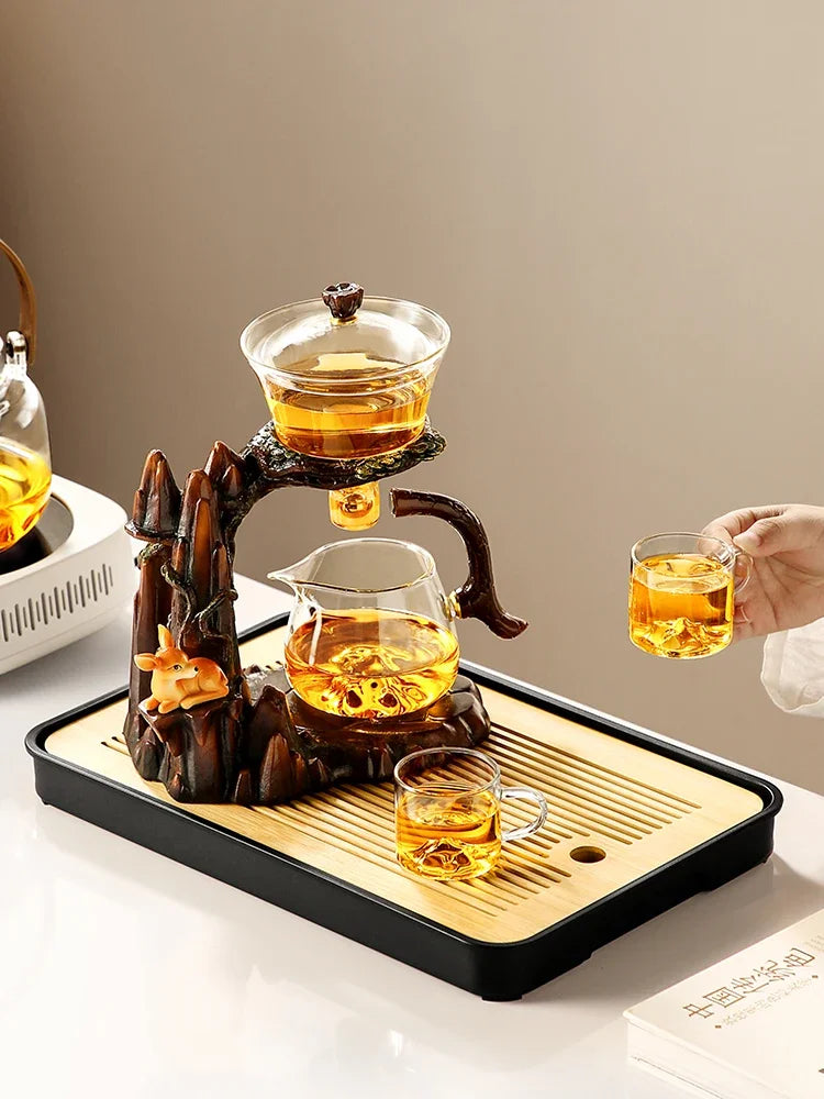 Afralia™ Lazy Kung Fu Tea Set with Magnetic Water-Separating Bowl & Teapot