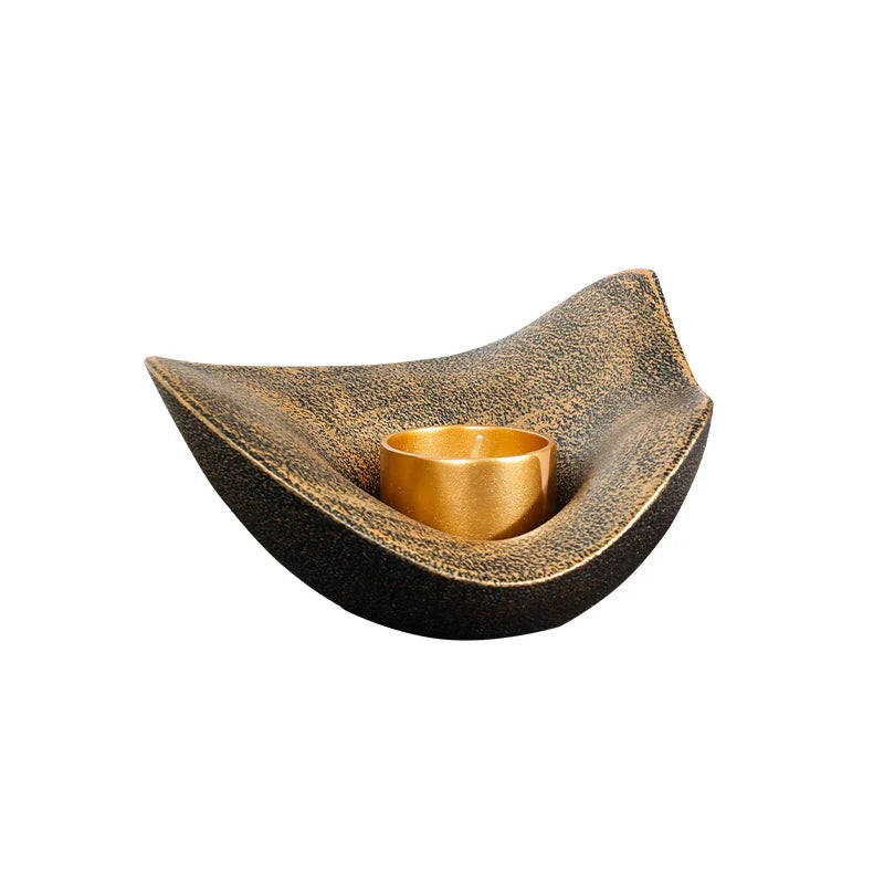 Afralia™ Gold Geometric Candlestick Bowl - Elegant Home Decor & Centerpiece