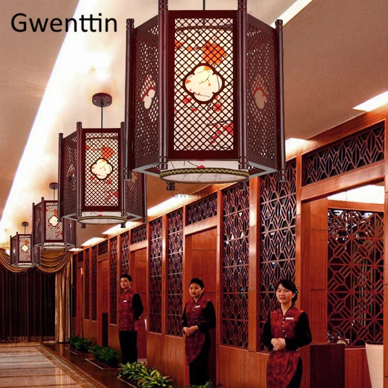 Afralia™ Sheepskin Lantern Pendant Light - Vintage Chinese Style Wooden Hanging Lamp