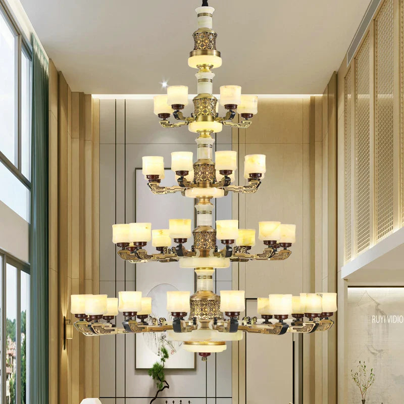 Afralia™ All Copper Marble Jade Chandelier: Luxury Living Room Hall Bedroom Lighting