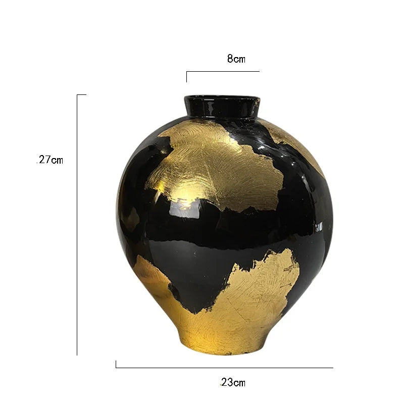 "Afralia™ Gold Foil Pattern Ceramic Vase - Handcrafted Flowerpot Terrarium Home Decor"