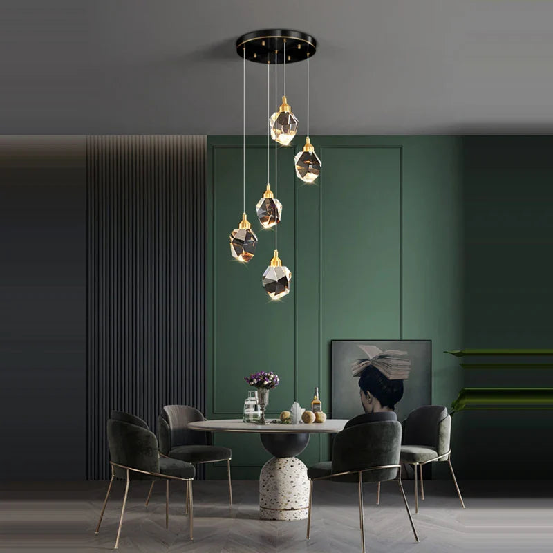 Afralia™ Crystal Copper Black LED Chandelier for Dinning Room