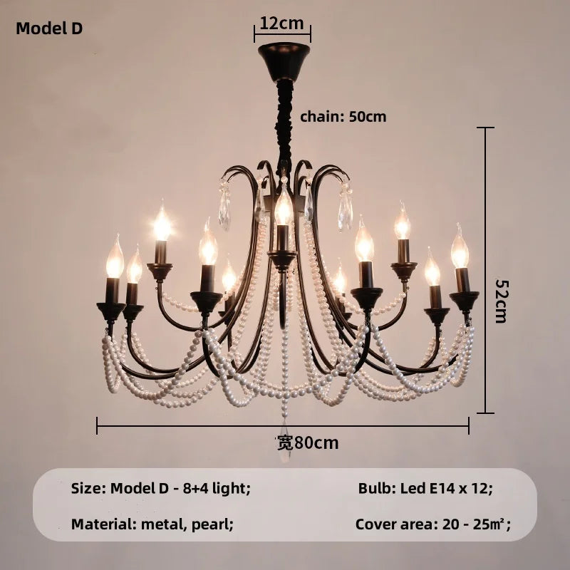 Afralia™ Black E14 Candle Chandelier: French Living Room Pendant Lighting for Home Decor