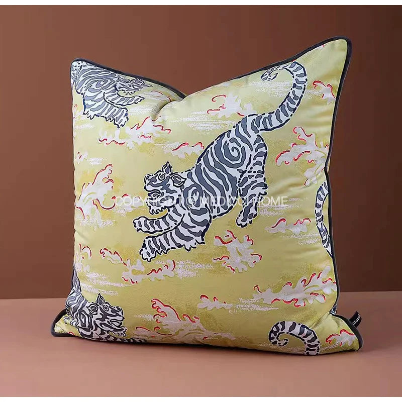 Afralia™ Coral Lynx Velvet Cushion Cover: Luxury Mystical Animal Theme for Sofa