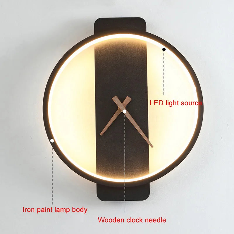 Afralia™ Nordic LED Wall Clock Lamp Indoor Lighting for Hotel Bedside Bedroom