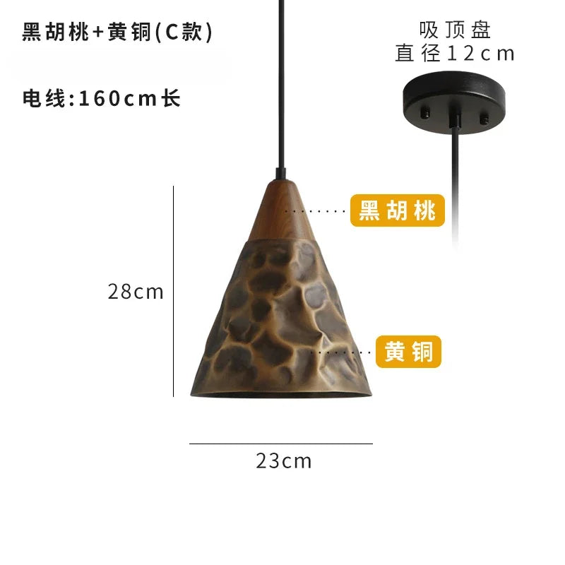 Afralia™ Vintage Walnut Copper Pendant Light for Kitchen Dining Room Bedside