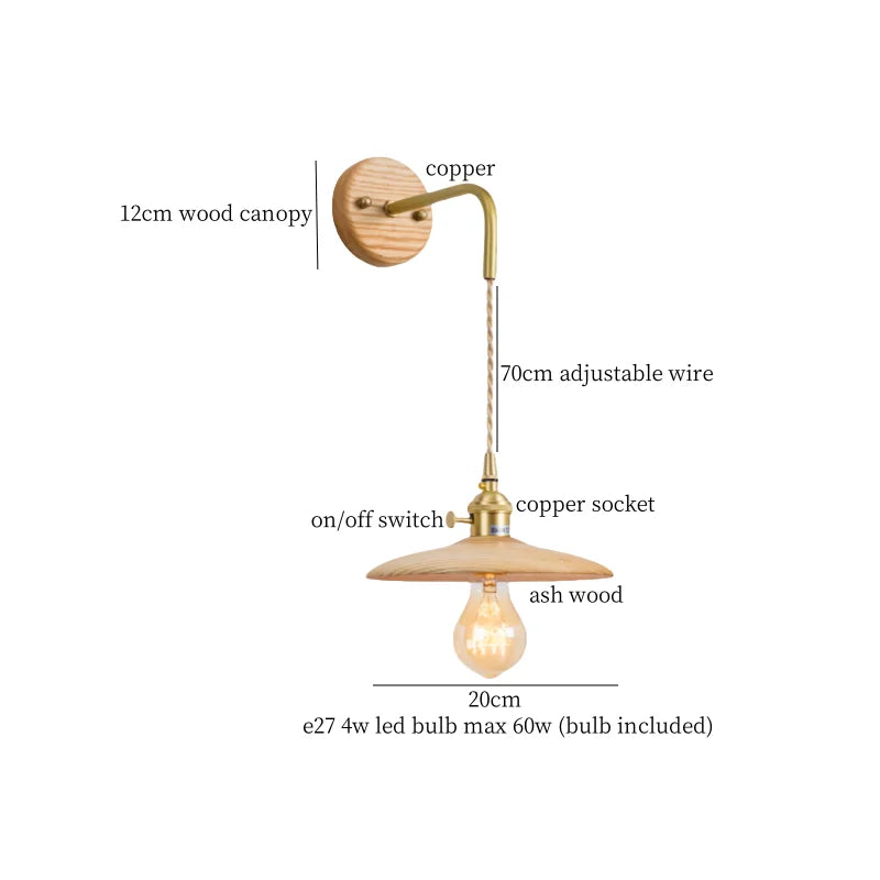 Afralia™ Nordic Wood LED Wall Lamp Pull Chain Switch for Home Decor & Lighting