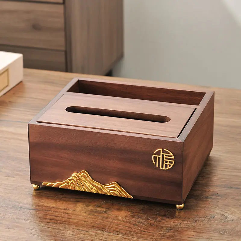 Afralia™ Walnut Luxury Table Decor Tray with Storage Compartment