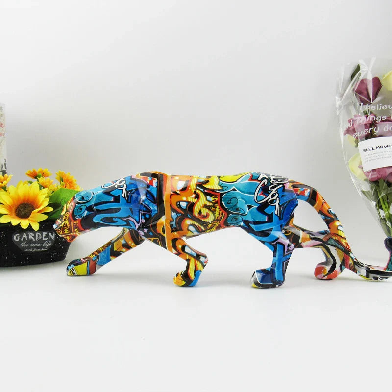 Afralia™ Geometric Panther Resin Leopard Sculpture Figurine for Home Office Decor