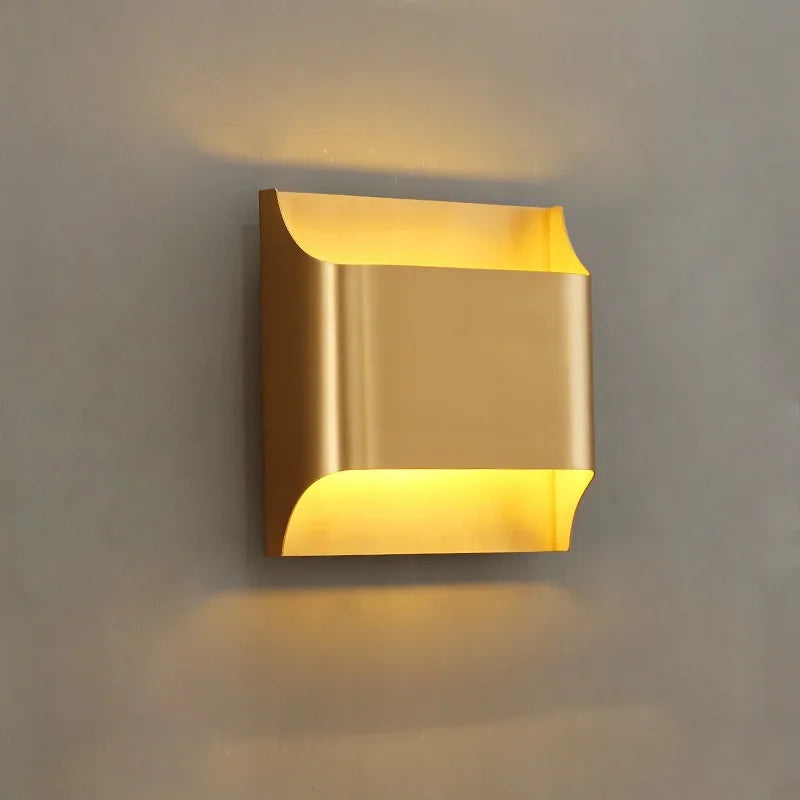 Afralia™ Modern Art Brass LED Wall Lamp for Hotel Living Room & Bedroom