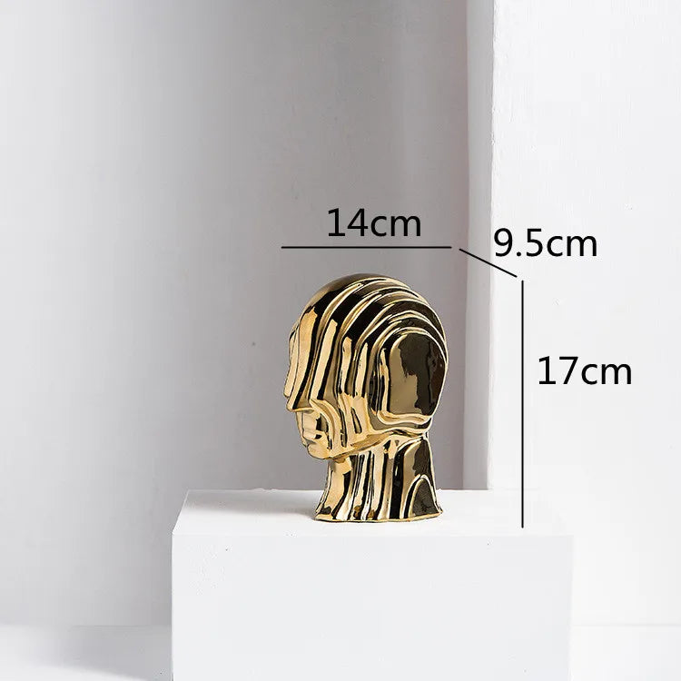 Afralia™ Geometric Ceramic Head Sculpture | Golden Alien Figurine