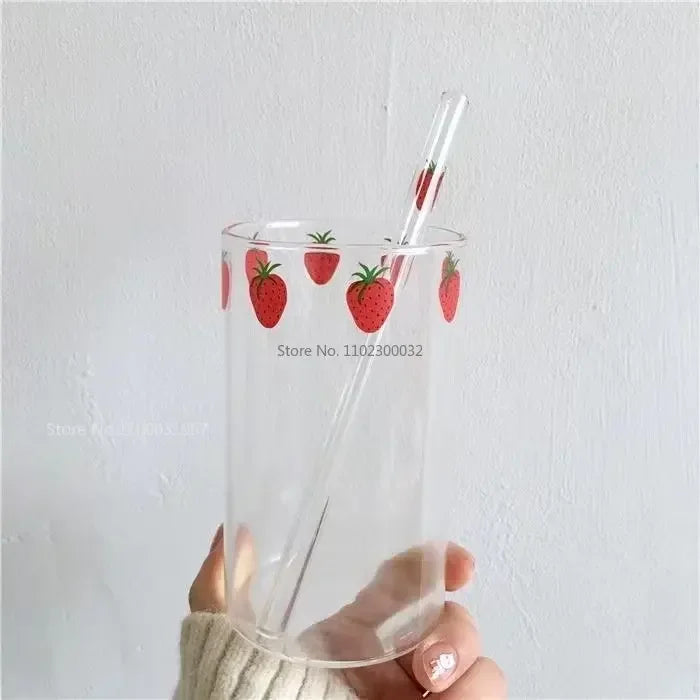 Afralia™ Nana Strawberry Glass Cup - Heat Resistant, Cute, Transparent Water Cup