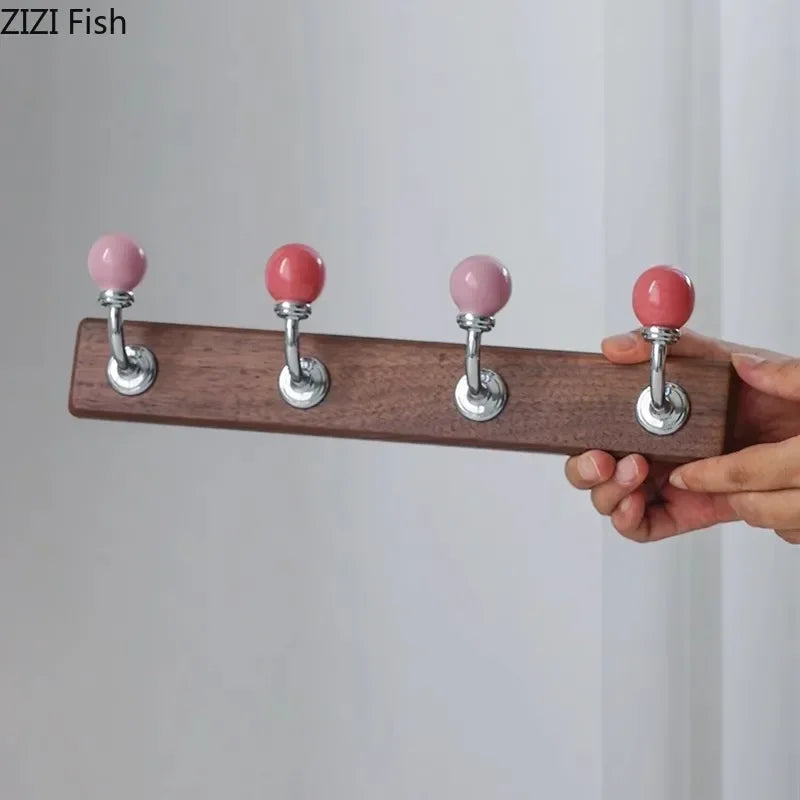 Afralia™ Walnut Wood Clothing Hat Hook Wall Storage Holder Shelf