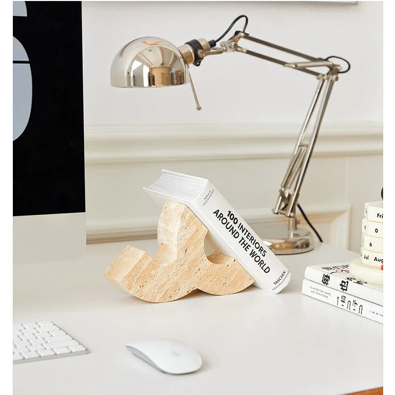 Travertine Bookends Desk Organizer Book Holder by Afralia™