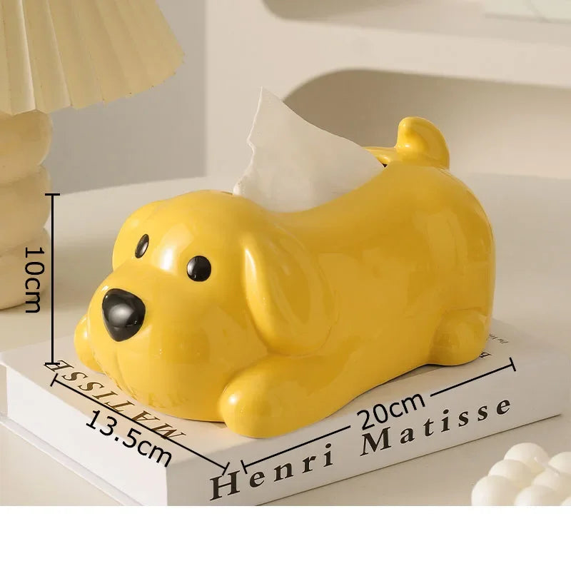 Afralia™ Cartoon Puppy Tissue Box: Cute Animals Ceramic Desk Decoration & Paper Towel Case